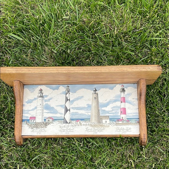 Other - Coastal Lighthouse Art on Wooden Shelf